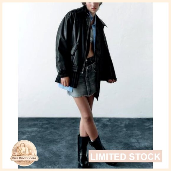 Faux Leather Bomber Jacket Women's Zip Up Biker Style Lightweight - Picture 2 of 7